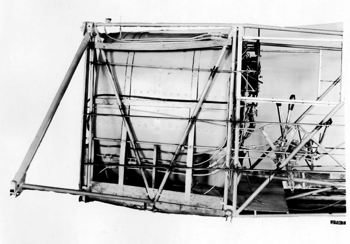 Technical cutaway drawing of the Spirit of St. Louis tank and cockpit