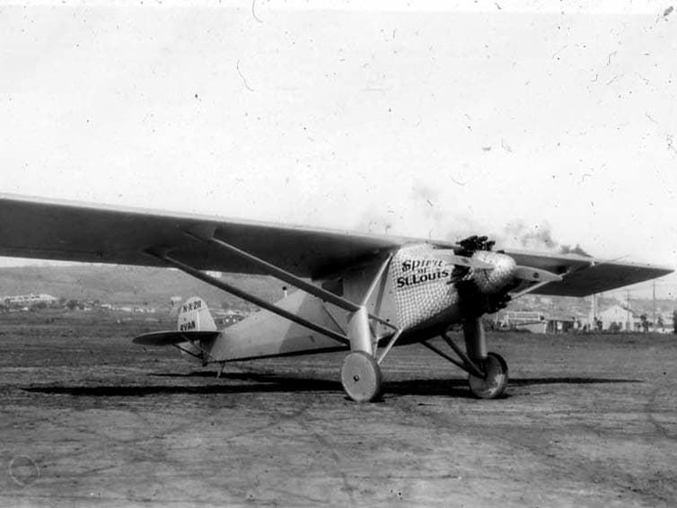 A completed Spirit of St. Louis aircraft display