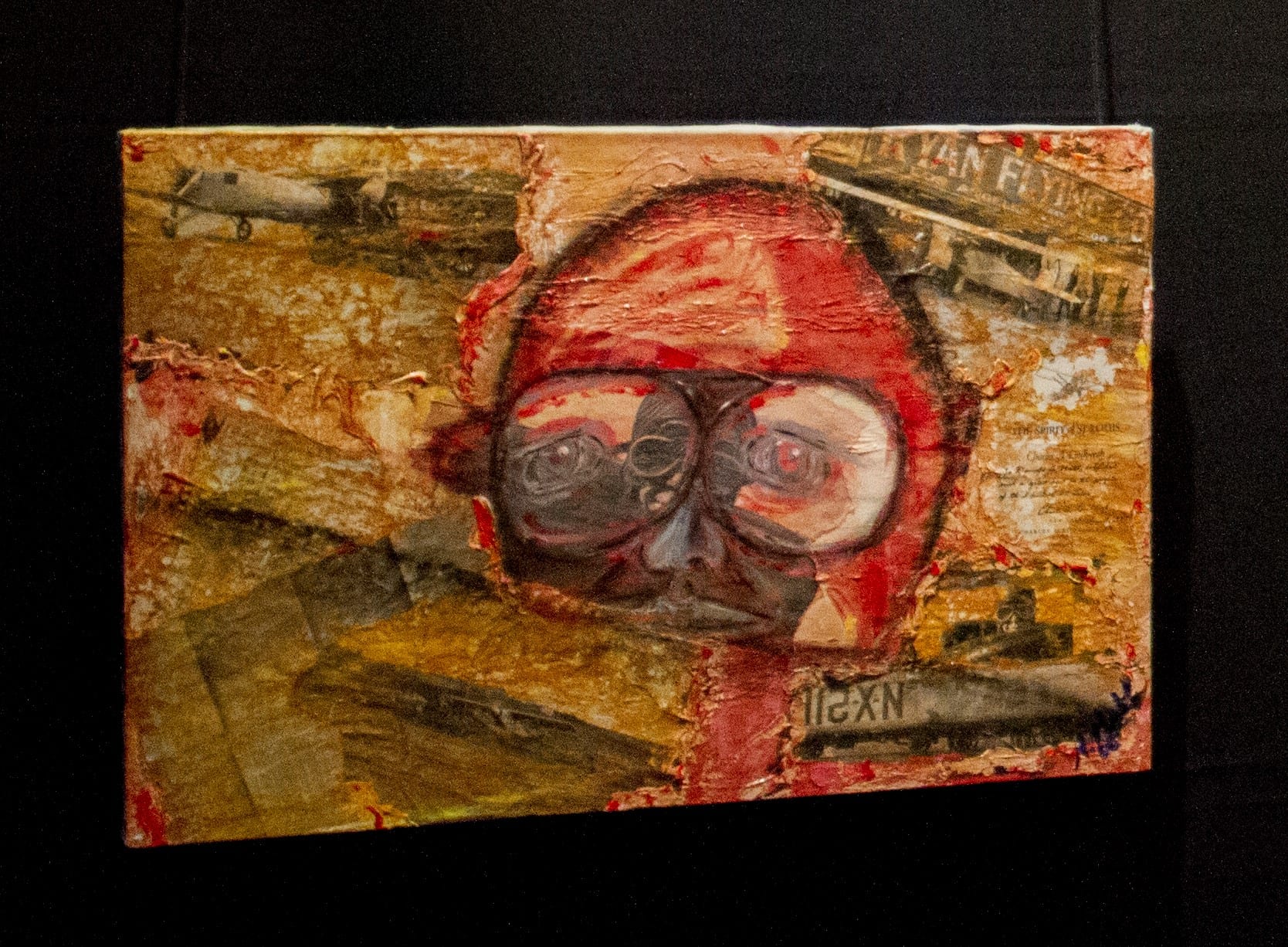 Lindy mixed-media painting by Nova Hall. The foundational 16x24 inch portrait of Charles Lindbergh wearing flight goggles, created in 2010 under the direct oversight of Leandro Soto. This piece launched the Flying Over Time Collection, utilizing a sepia wash, Arte Povera, and Robert Rauschenberg collage techniques with original 1927 Donald A. Hall Estate Archive materials. Exhibited at ASU, Challenger Space Center, and the Florida Lindbergh Dinner. A premier acquisition for aviation historians and fine art collectors.