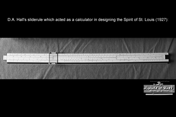 Donald A. Hall's master 20-inch duplex drafting slide rule with celluloid scales on mahogany used to design the Spirit of St. Louis.