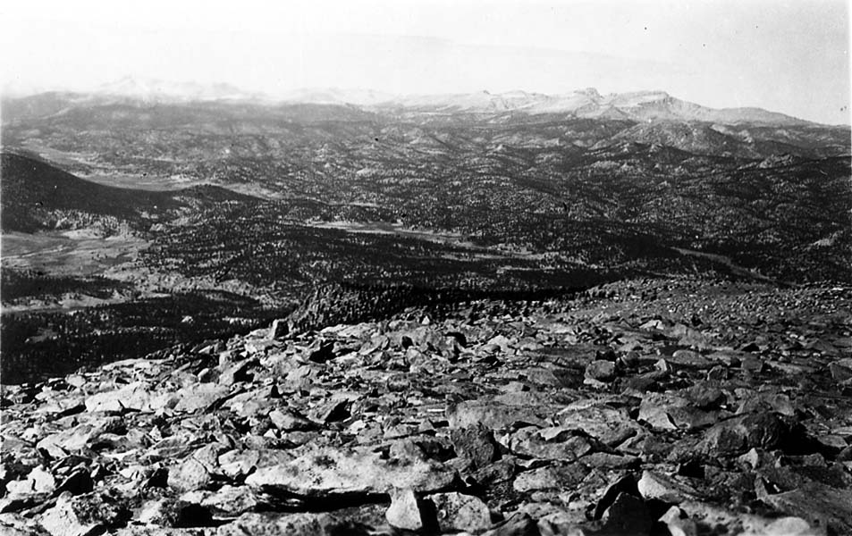 Distinct, weathered rock formations jutting out from a mountainside.